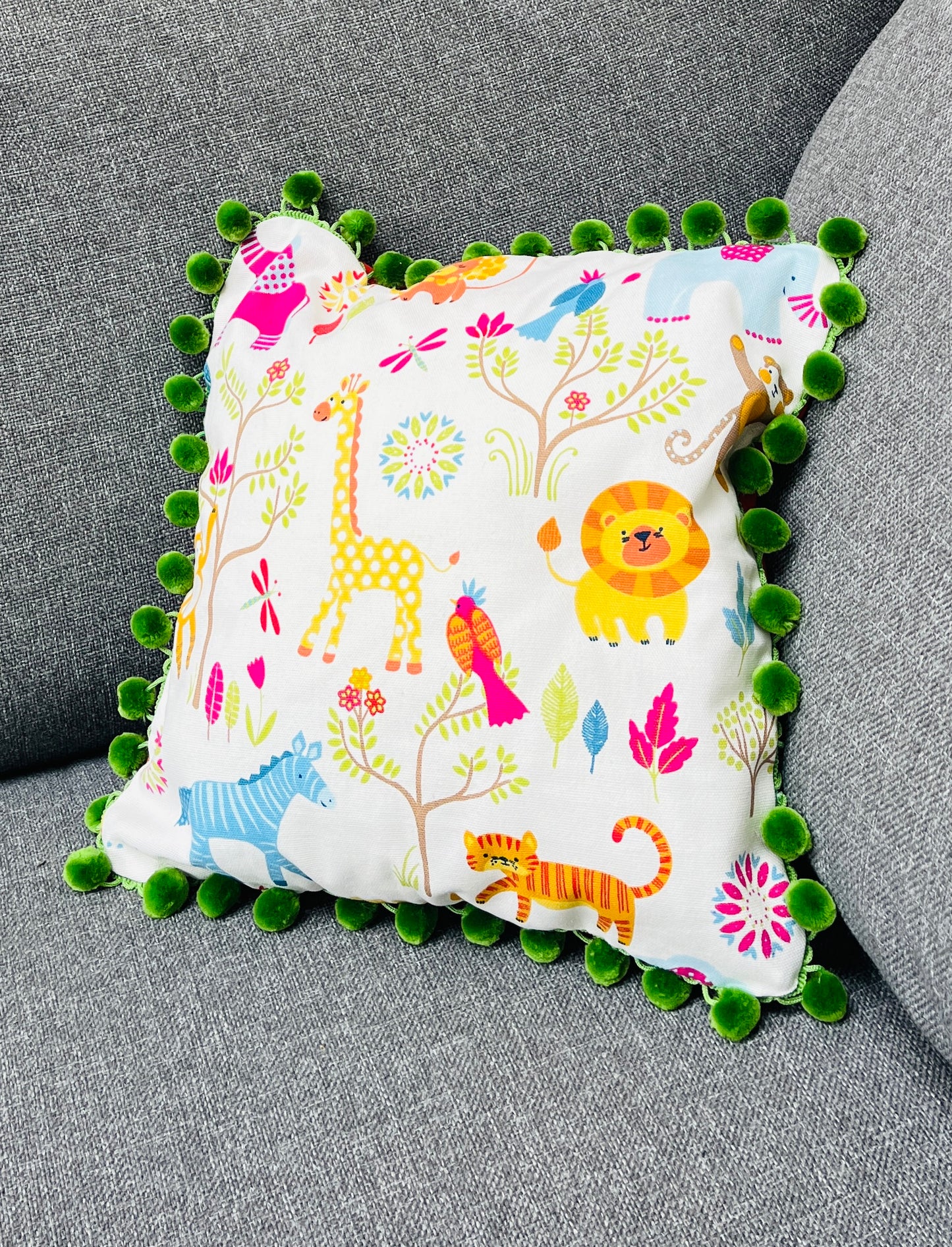 Small Animal Safari Cushion - Moss Green