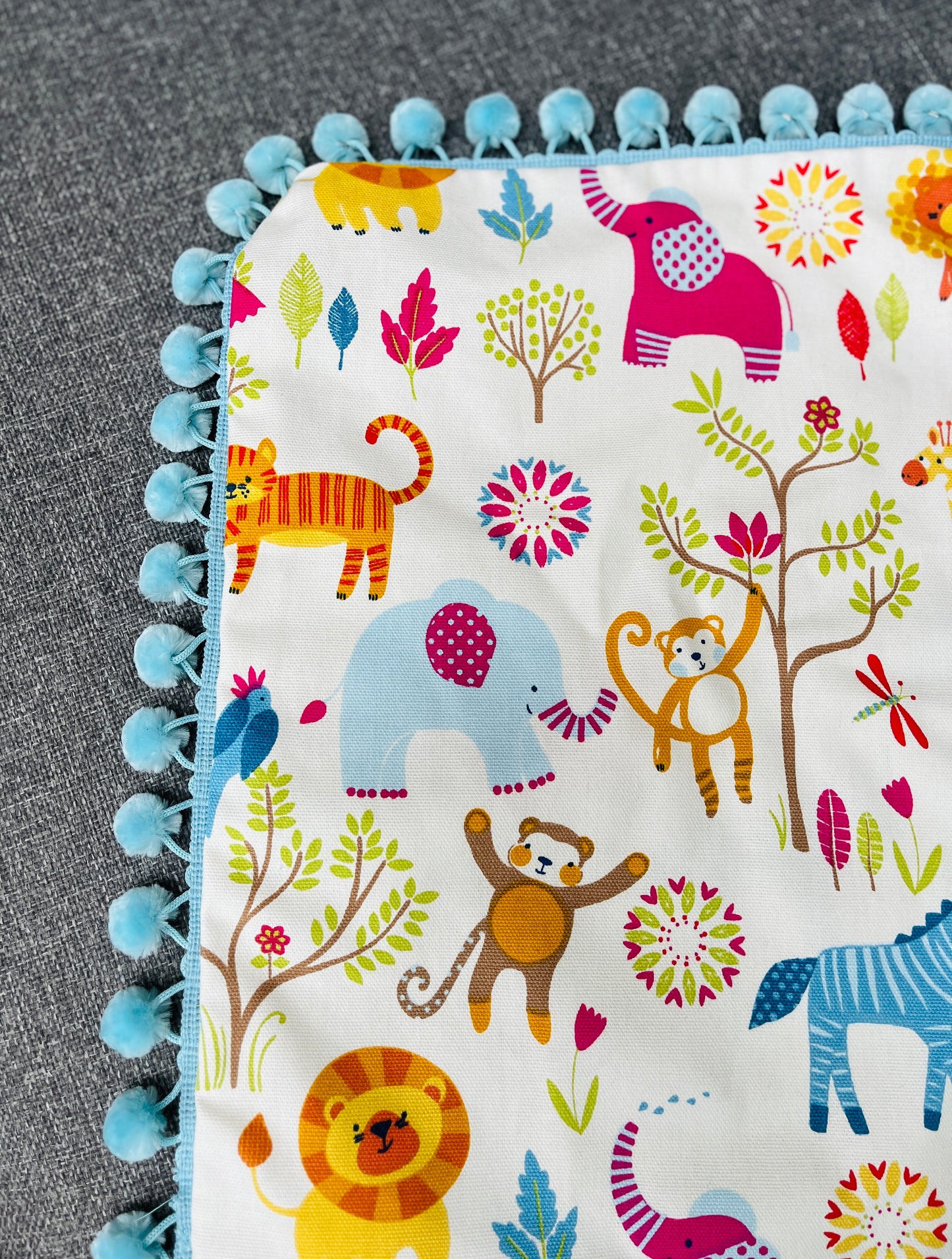 Large Animal Safari Cushion - Baby blue