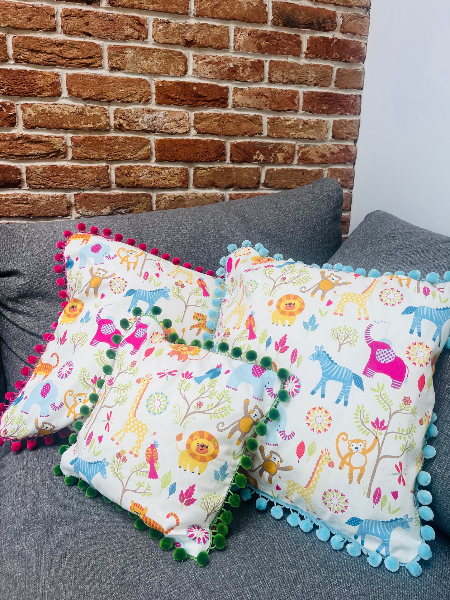 Large Animal Safari Cushion - Fuchsia pink
