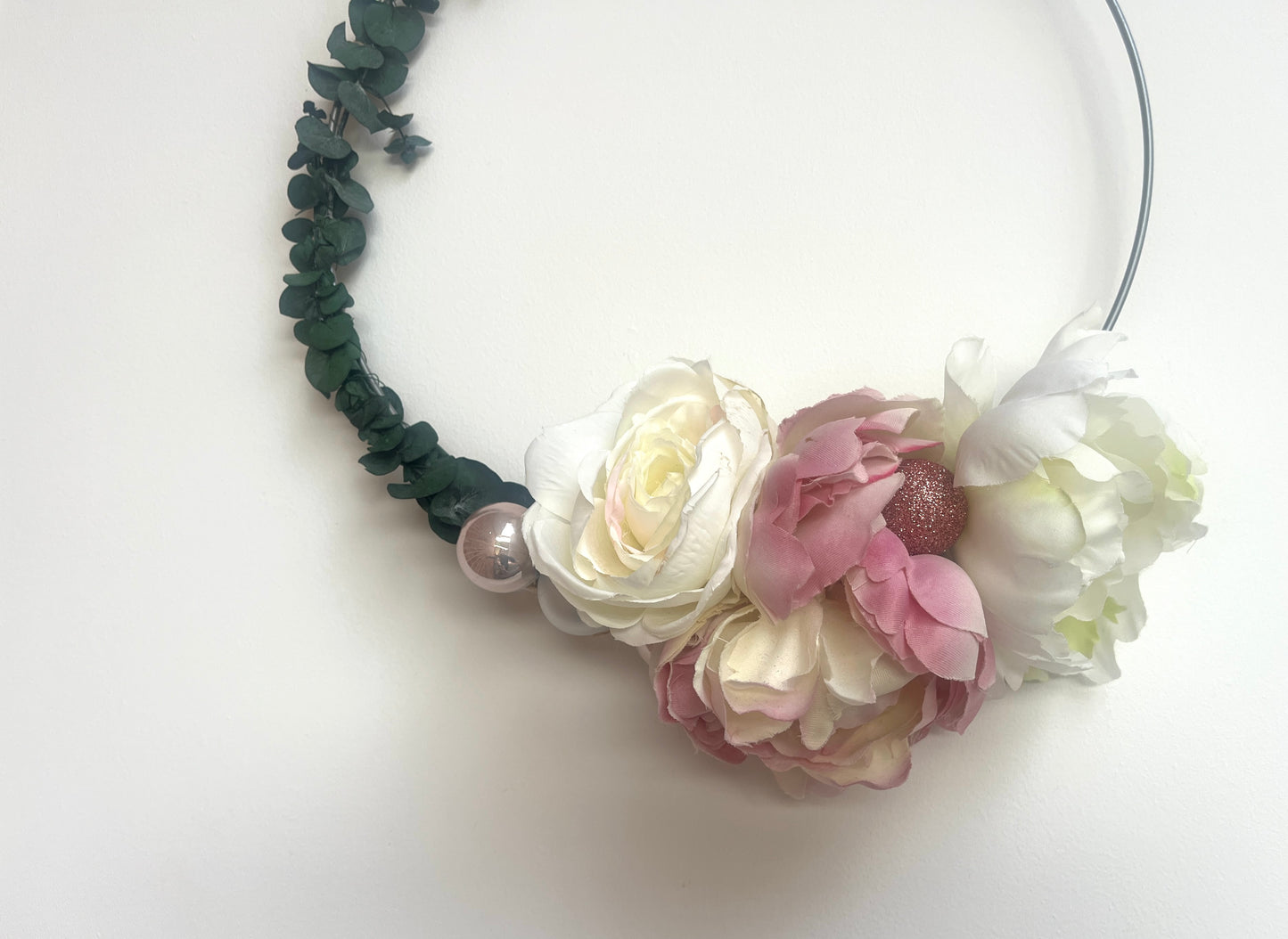 Pale pink and off white floral wreath