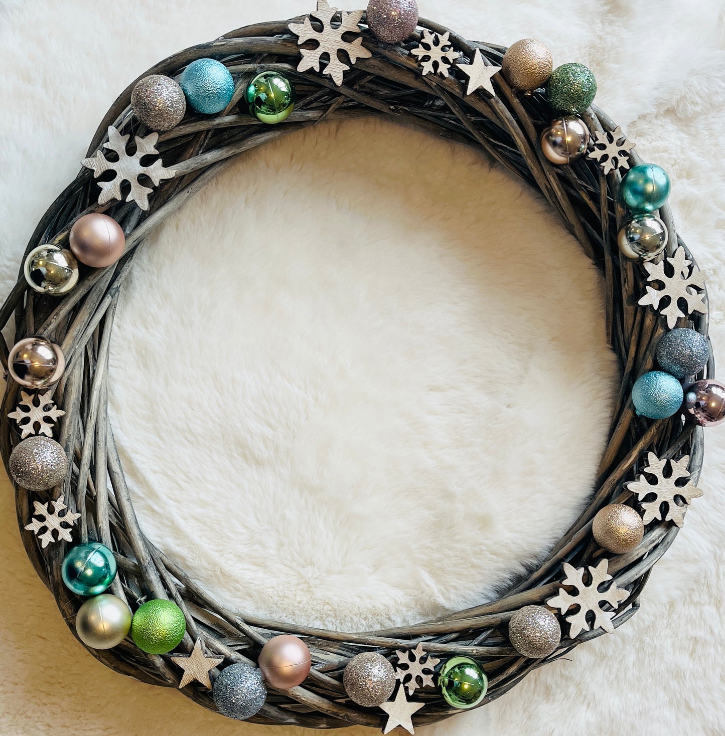 Large Pastel Bauble Snowflake Willow Wreath