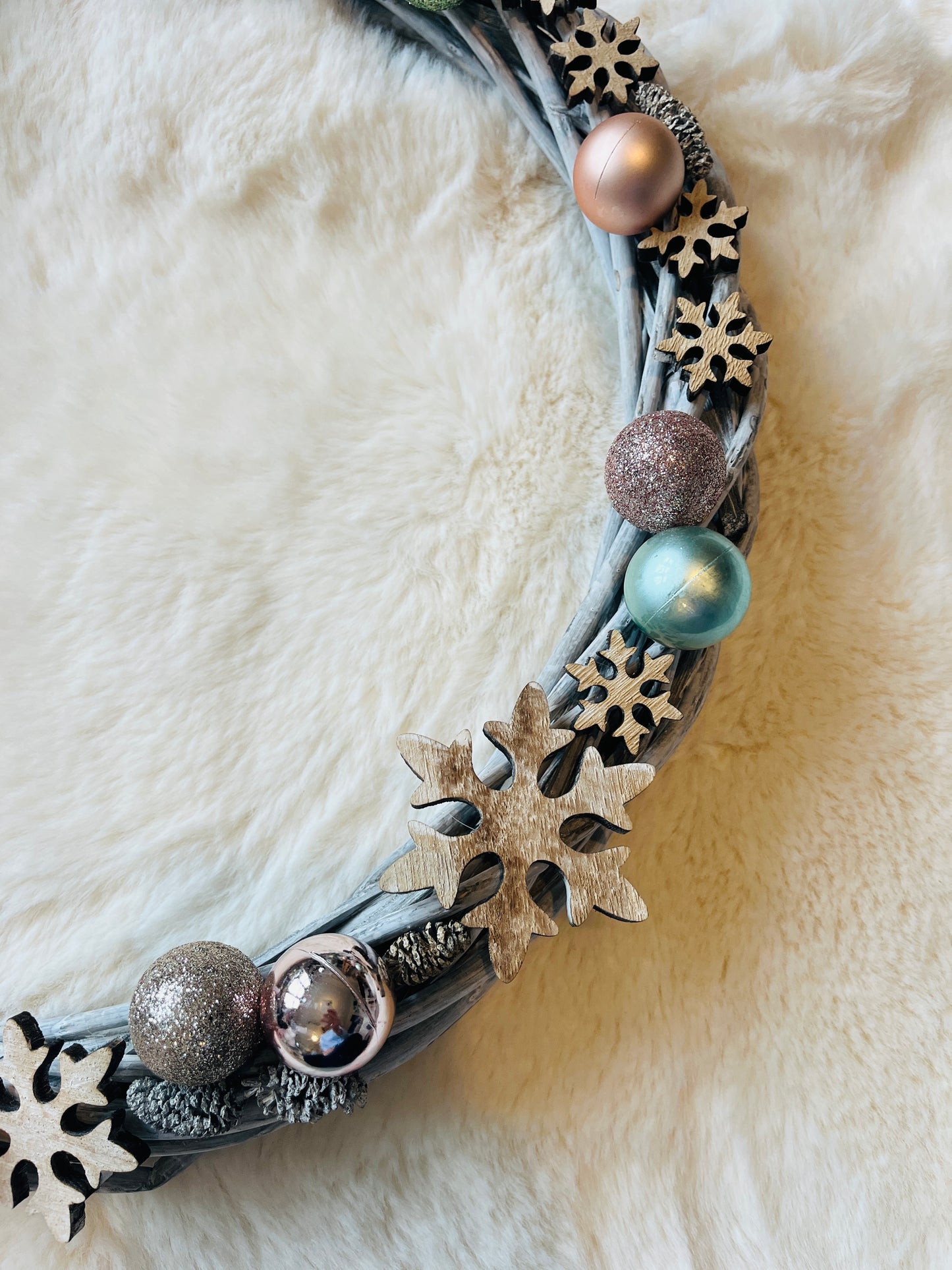 Pastel Snowflake White Washed Willow Wreath