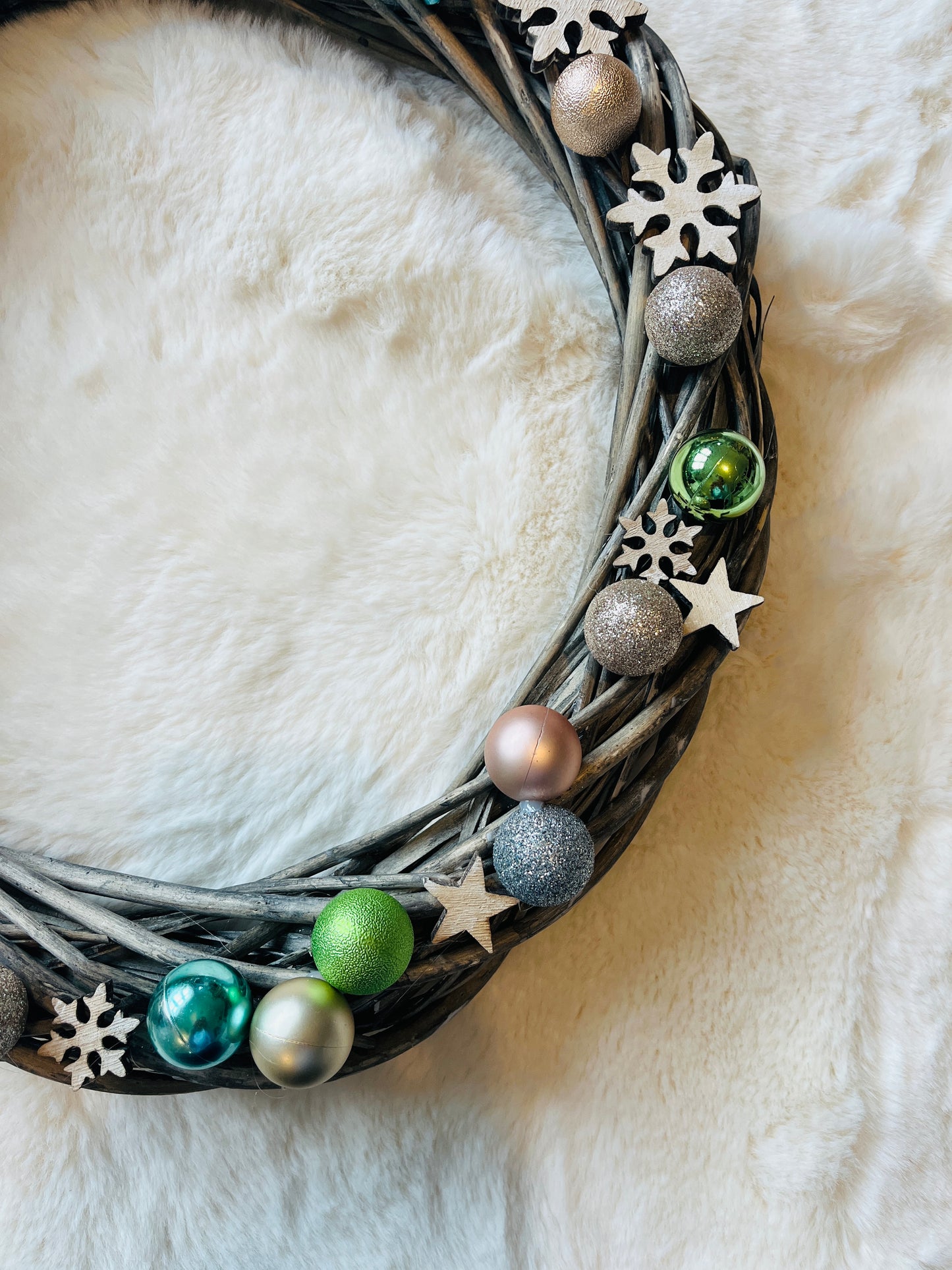 Large Pastel Bauble Snowflake Willow Wreath