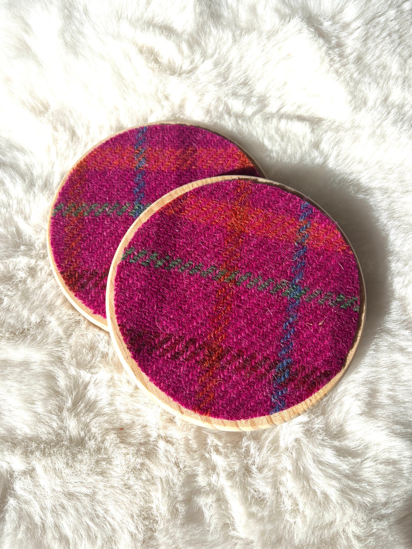 Harris Tweed and wooden coasters