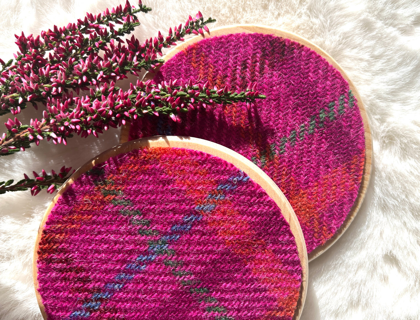 Harris Tweed and wooden coasters
