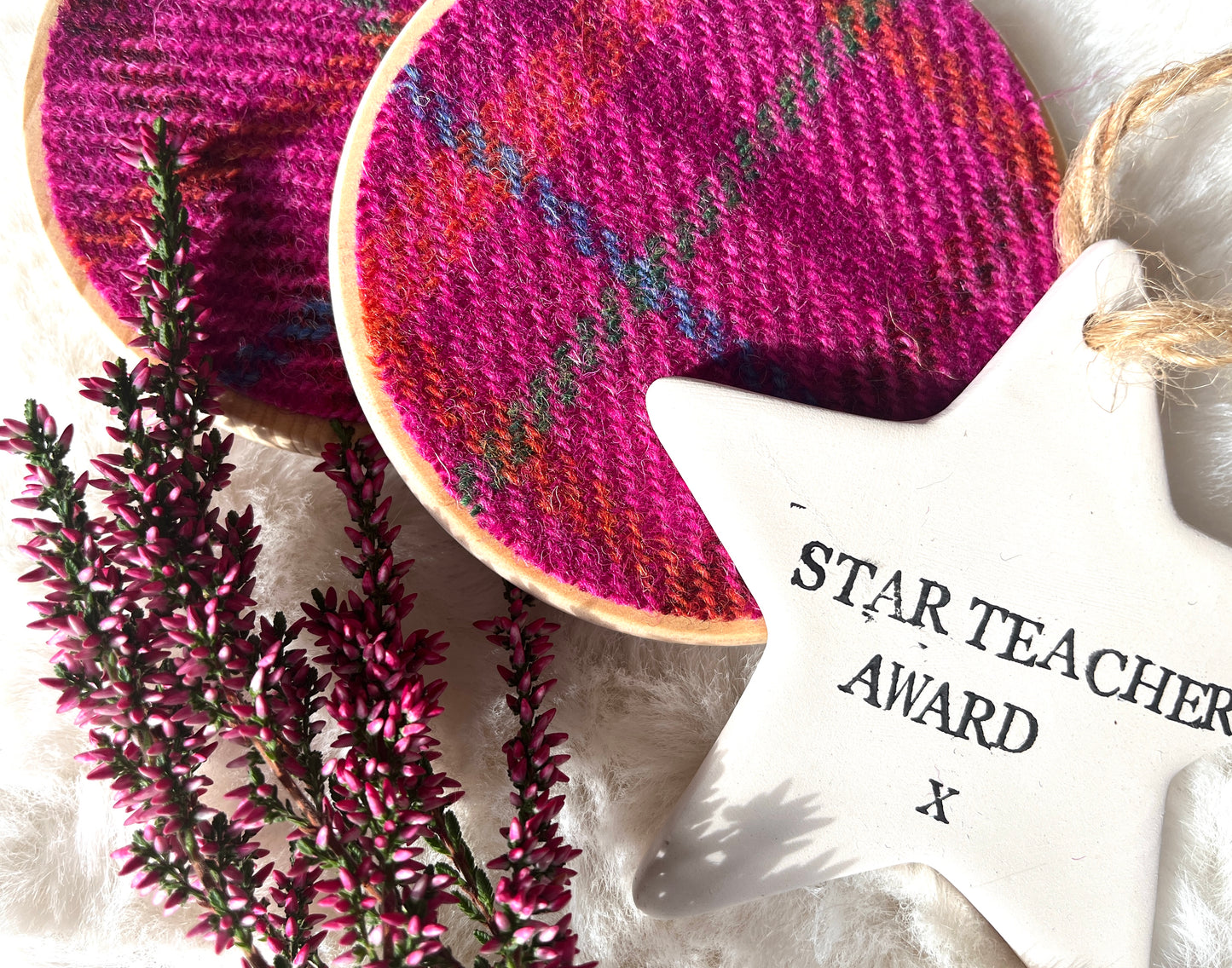 Harris Tweed and wooden coasters