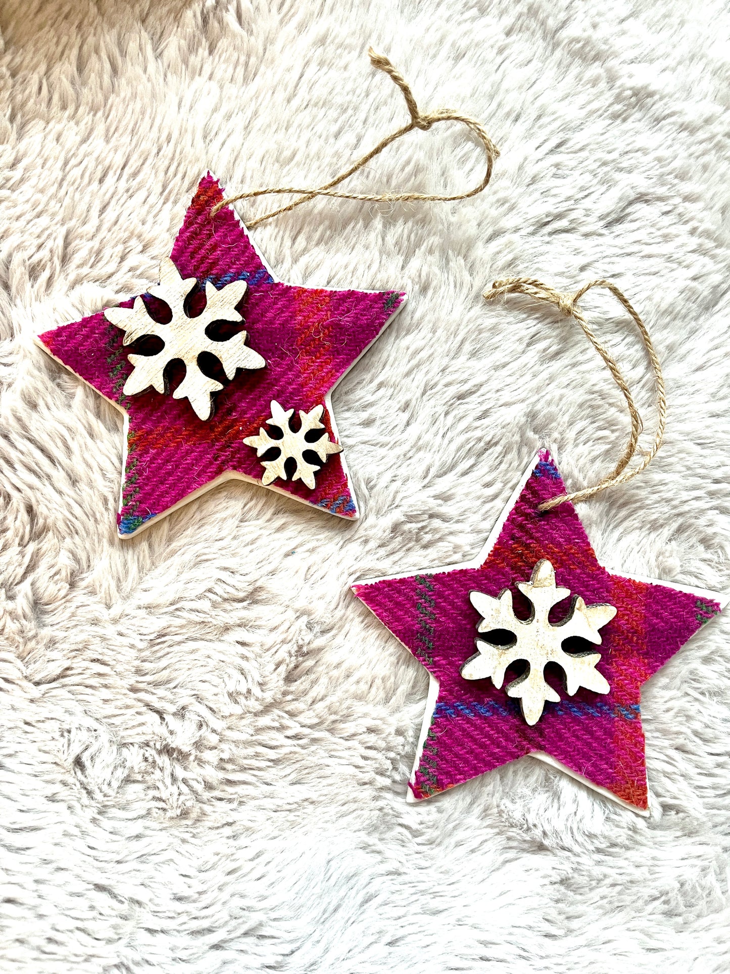 Harris Tweed ceramic hanging stars