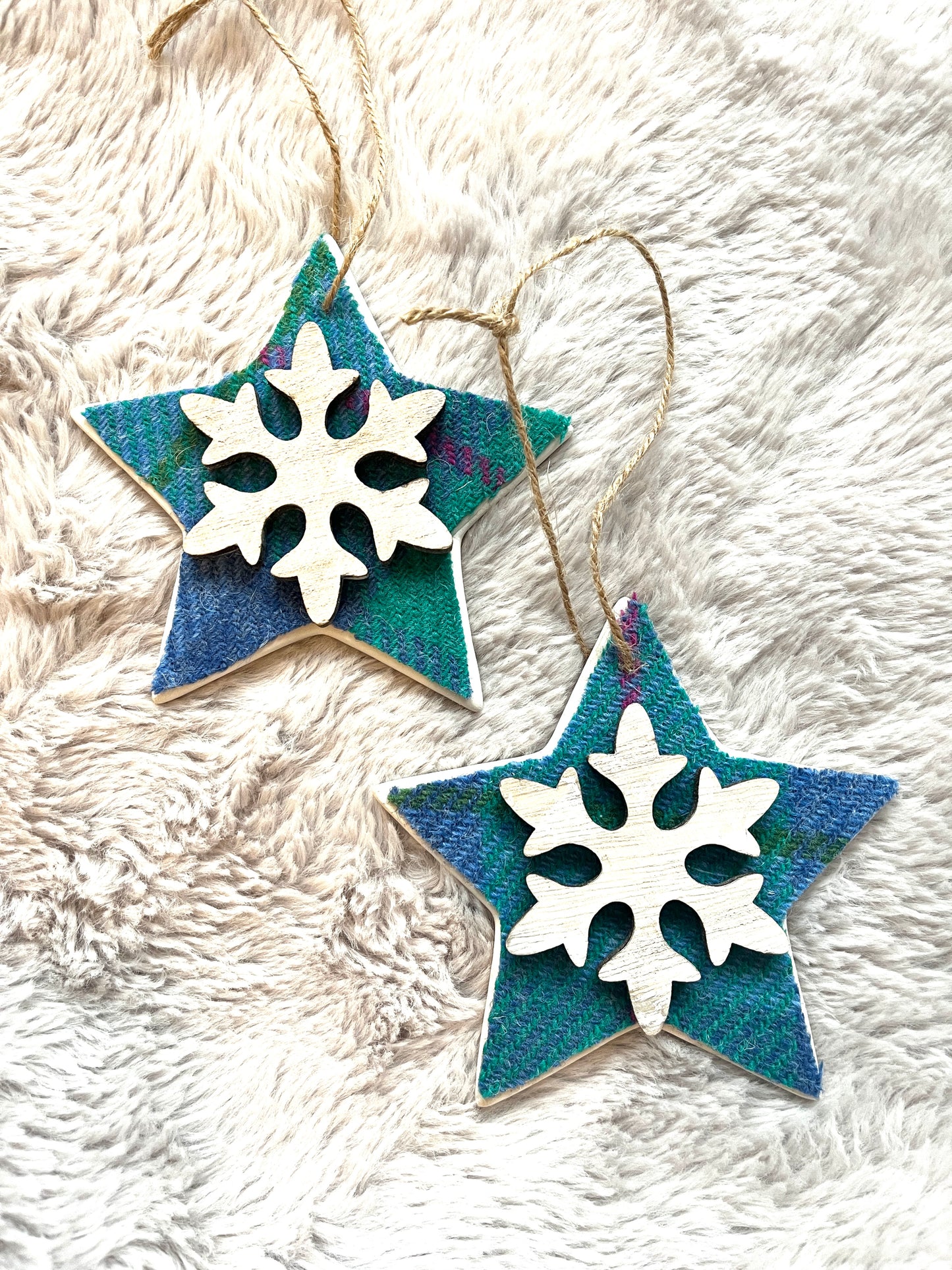 Harris Tweed ceramic hanging stars