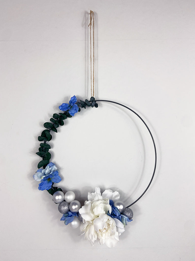 Blue Silk Flower and Eucalyptus Wreath