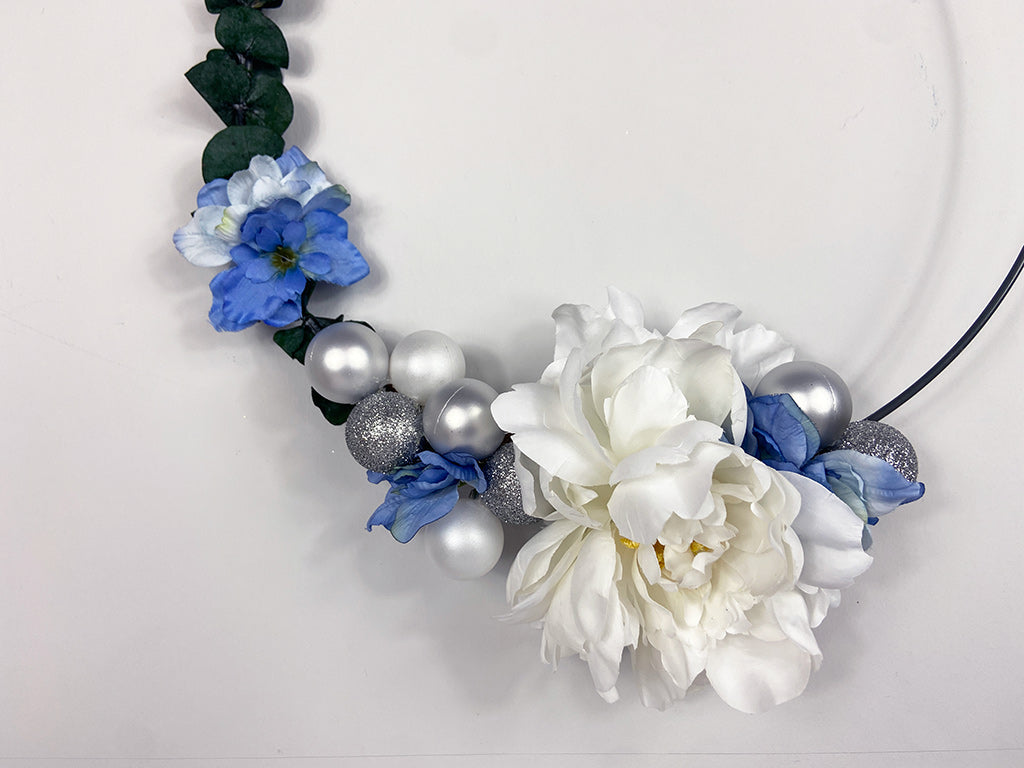 Blue Silk Flower and Eucalyptus Wreath
