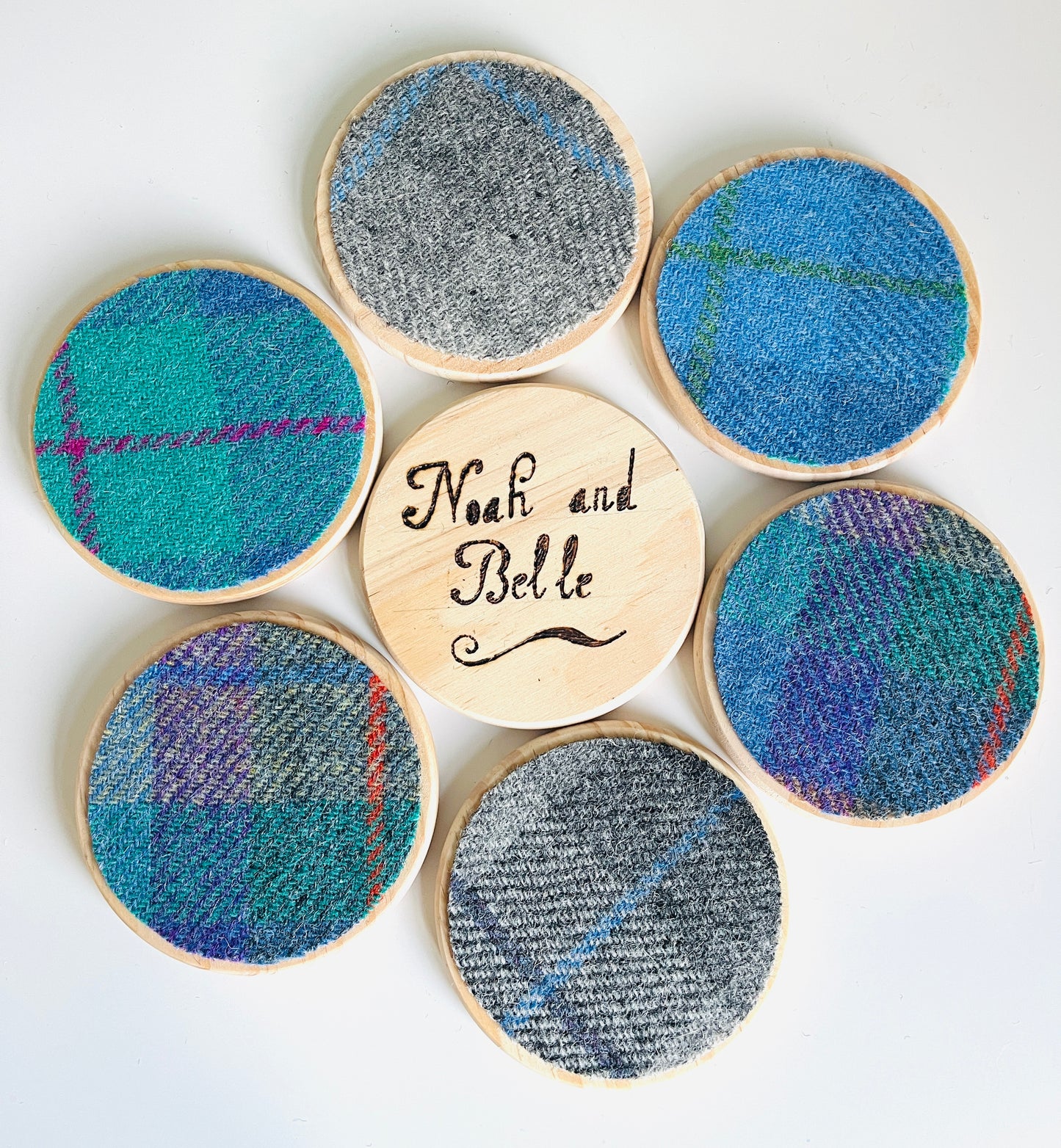 Harris Tweed and wooden coasters