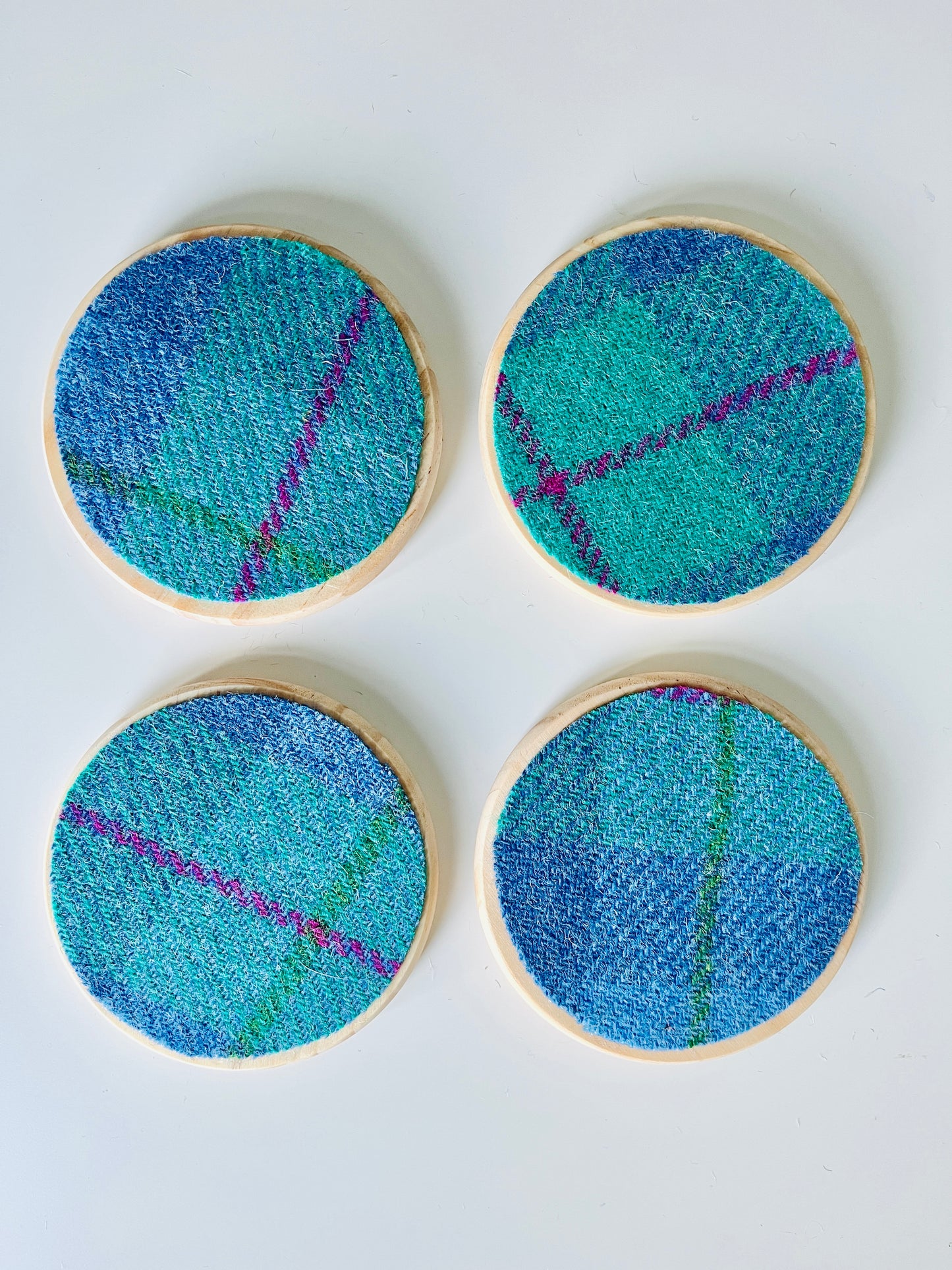 Harris Tweed and wooden coasters