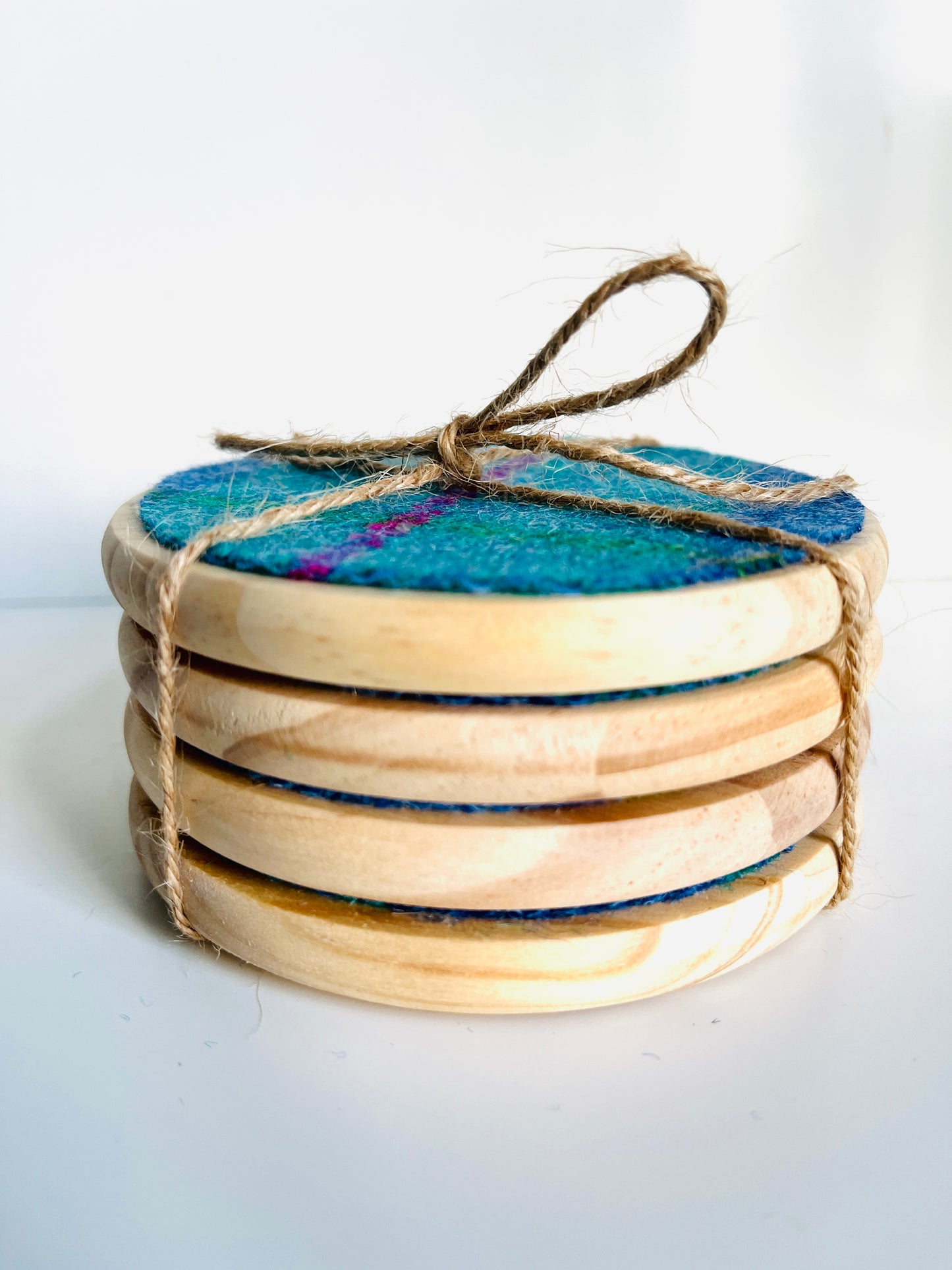 Harris Tweed and wooden coasters