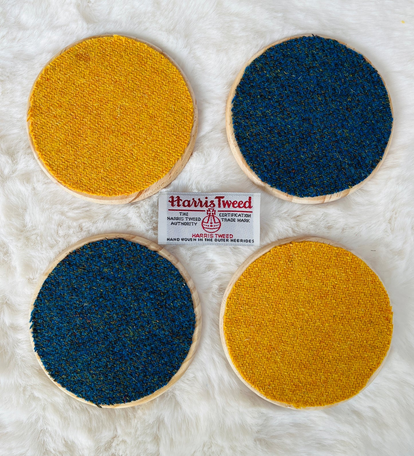 Harris Tweed and wooden coasters
