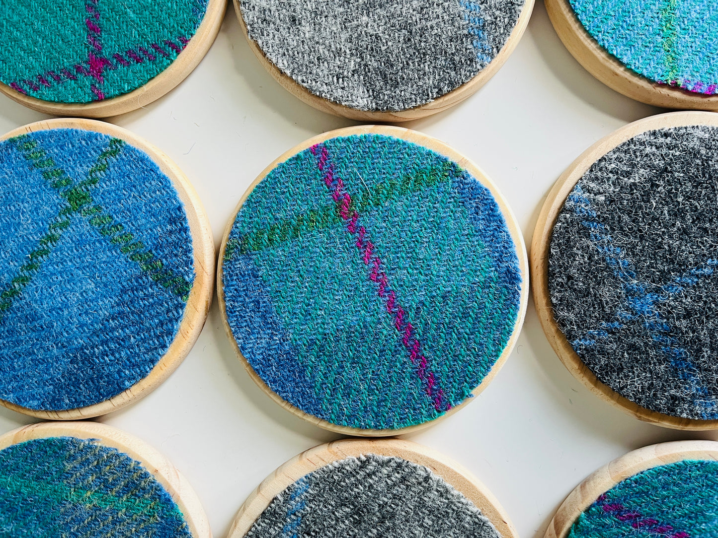 Harris Tweed and wooden coasters