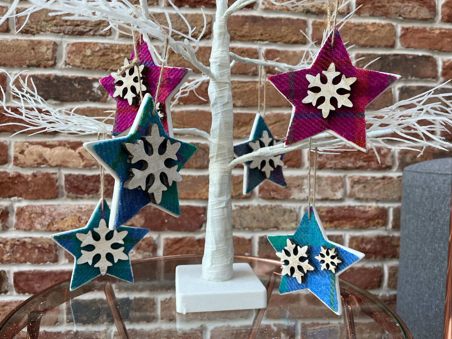 Harris Tweed ceramic hanging stars
