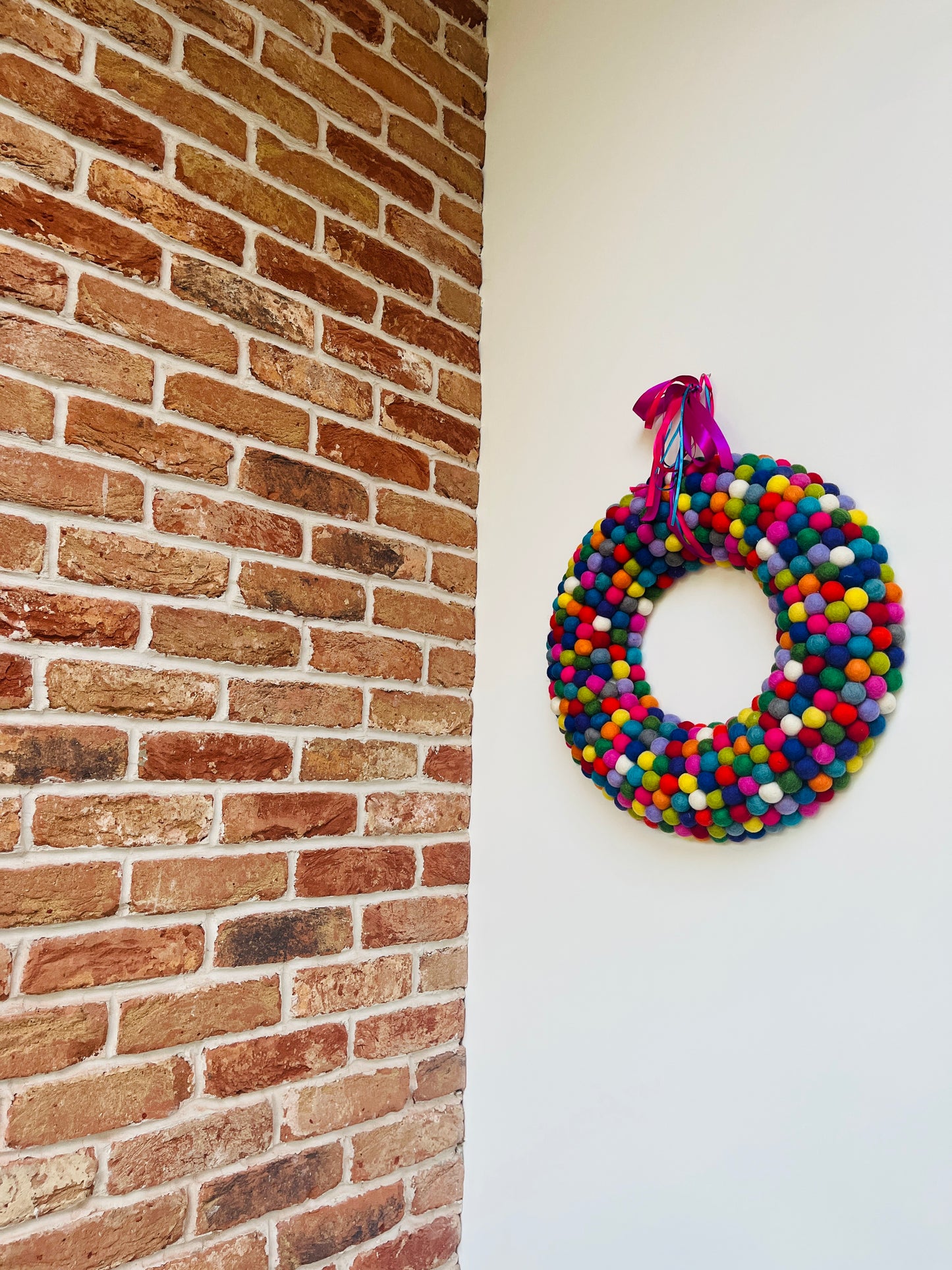 XL felt pom pom rainbow wreath