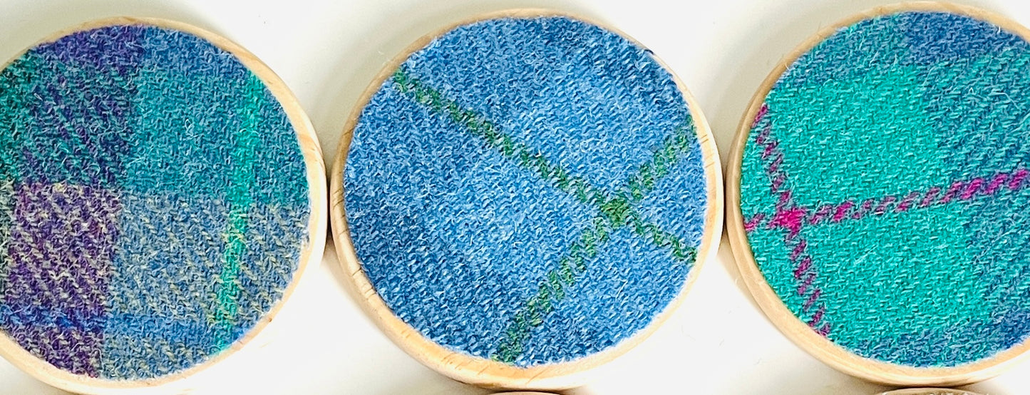 Harris Tweed and wooden coasters