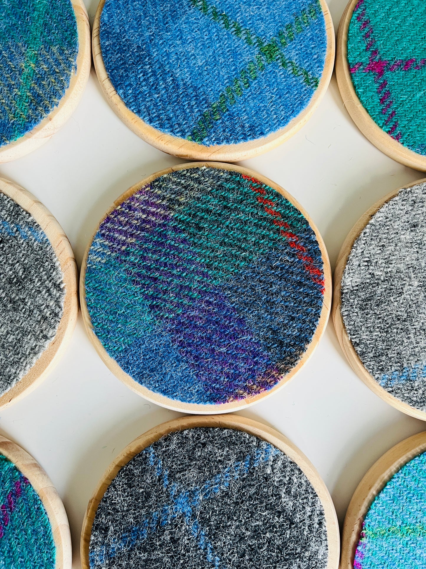 Harris Tweed and wooden coasters