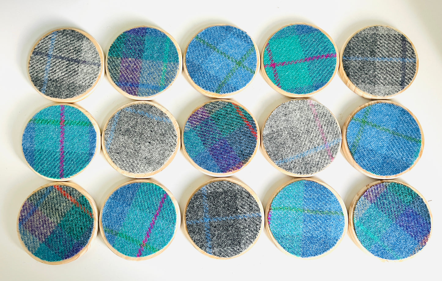Harris Tweed and wooden coasters