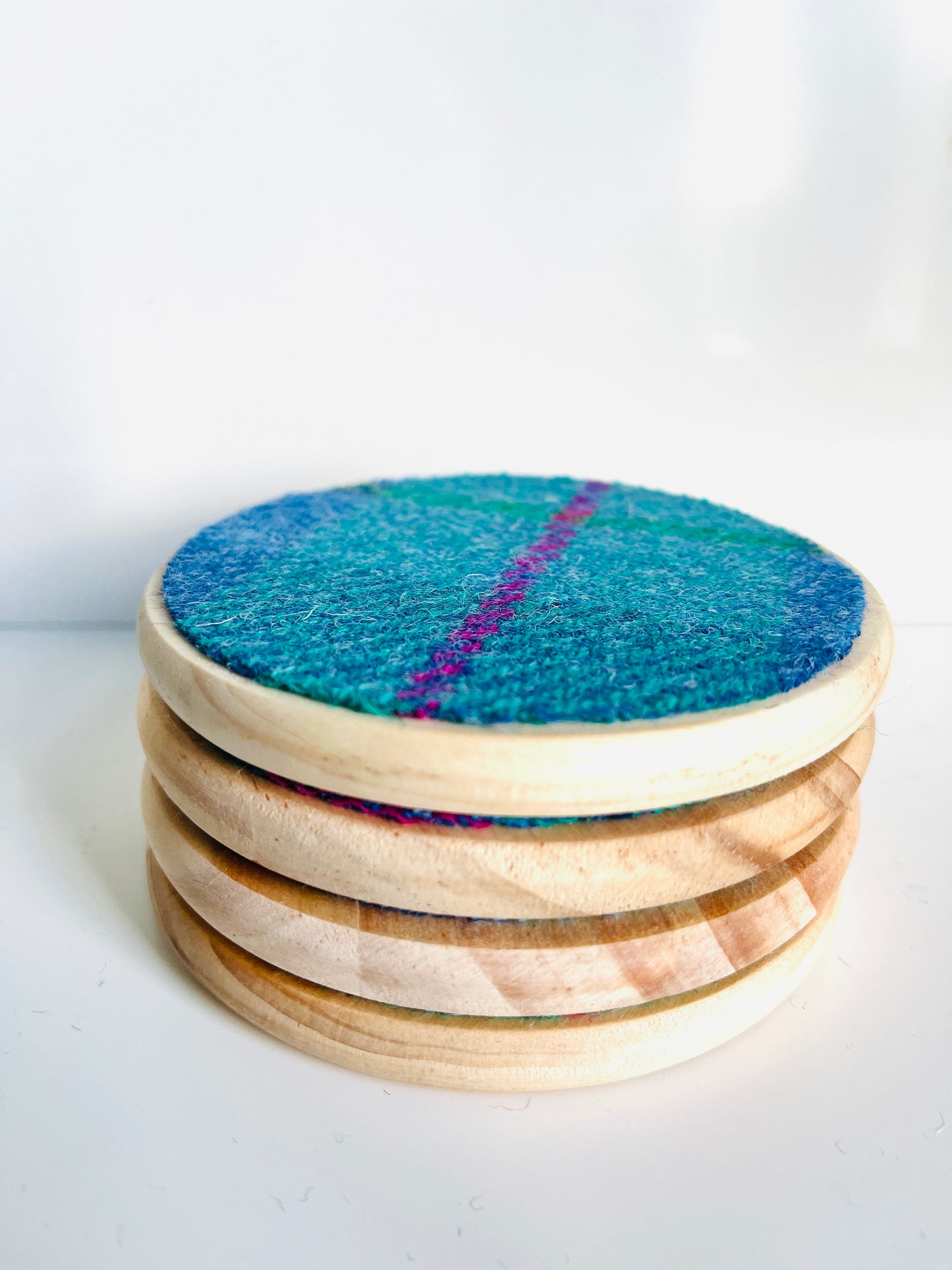 Harris Tweed and wooden coasters