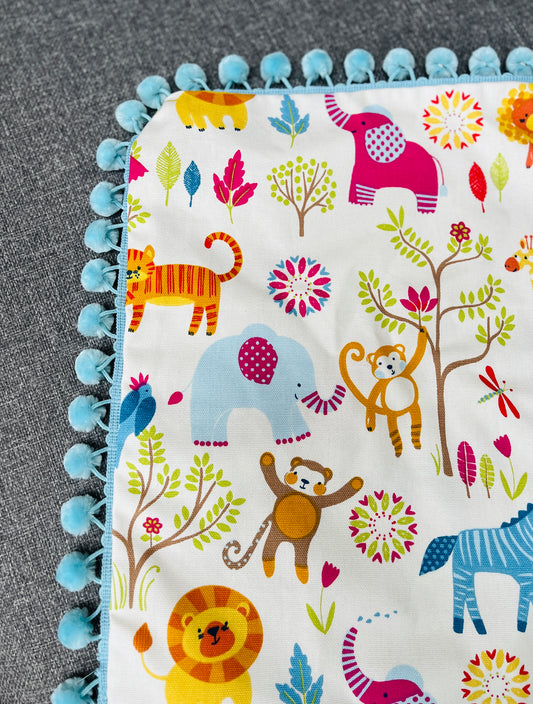 Large Animal Safari Cushion - Baby blue