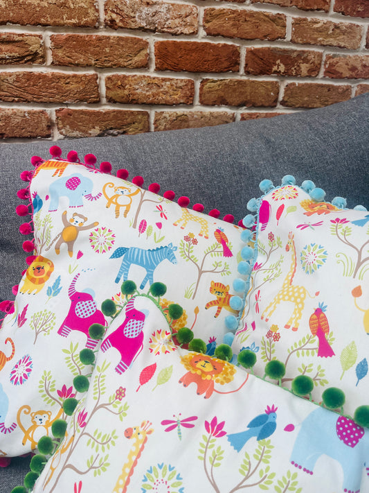 Large Animal Safari Cushion - Fuchsia pink