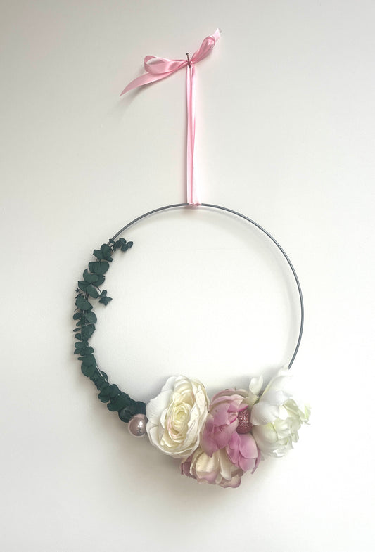 Pale pink and off white floral wreath