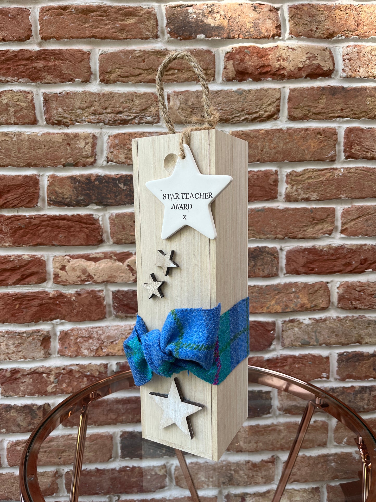 Personalised keepsake wine bottle box with Harris Tweed.