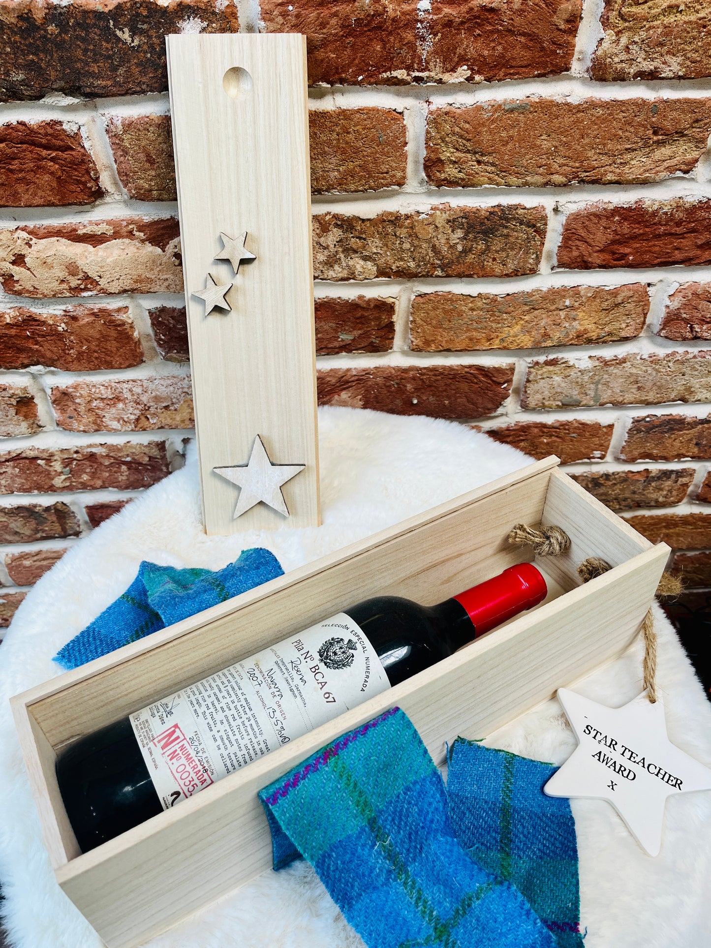 Personalised keepsake wine bottle box with Harris Tweed.