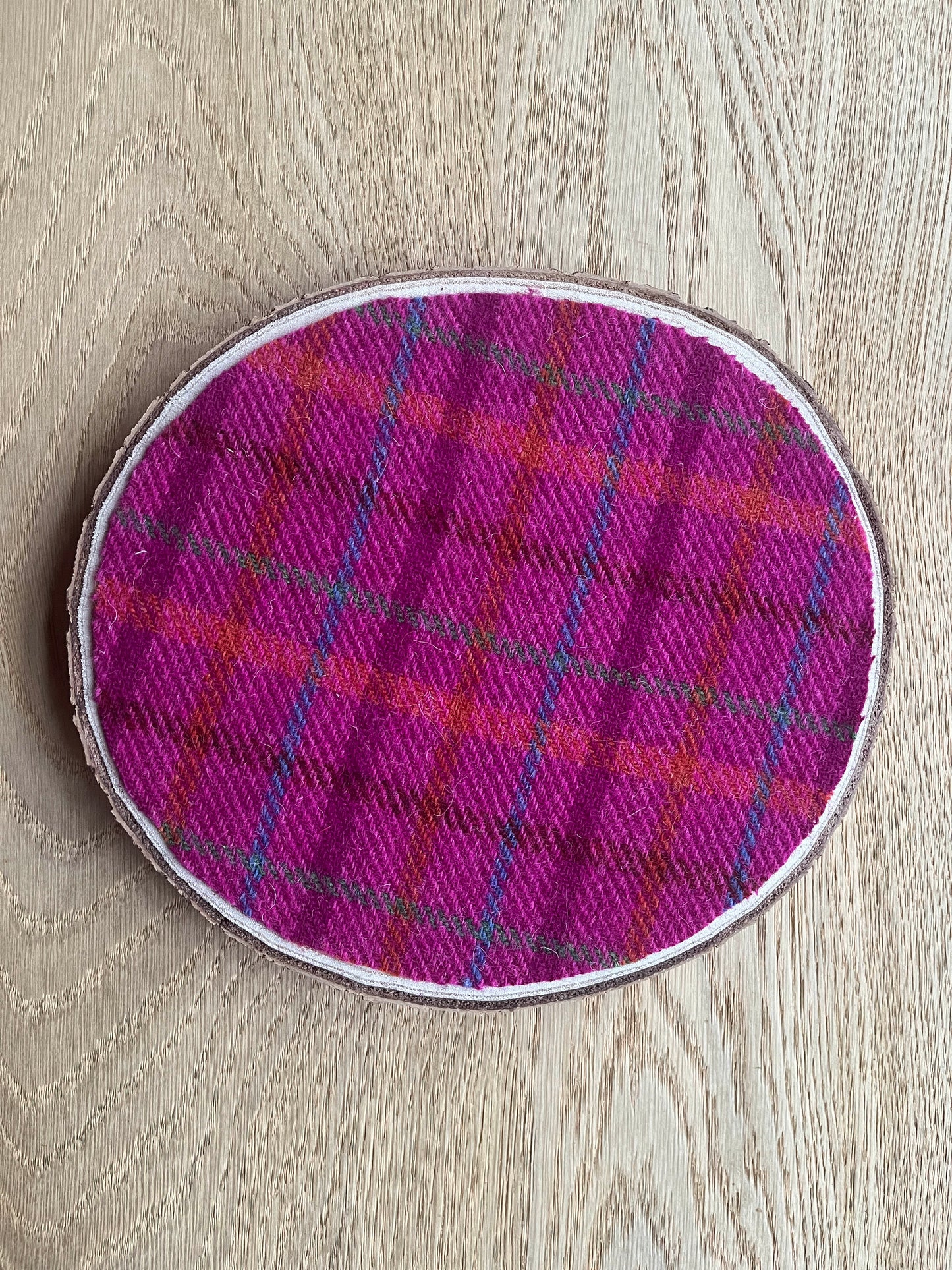 Harris Tweed Wood Slice Centrepiece Mat and matching coaster set