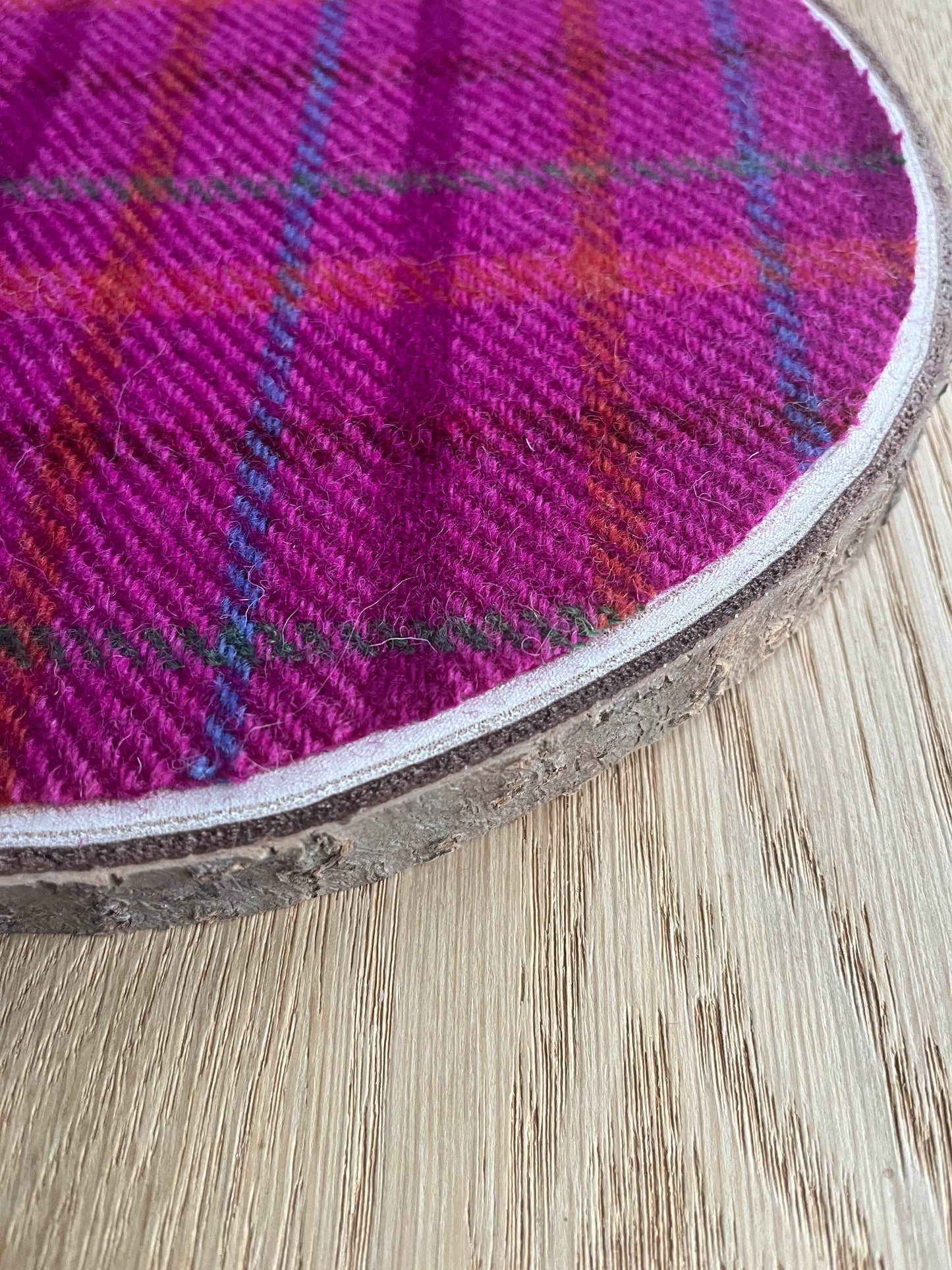 Harris Tweed Wood Slice Centrepiece Mat and matching coaster set