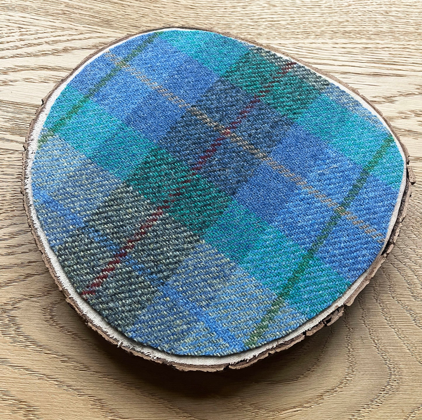 Harris Tweed Wood Slice Centrepiece Mat and matching coaster set