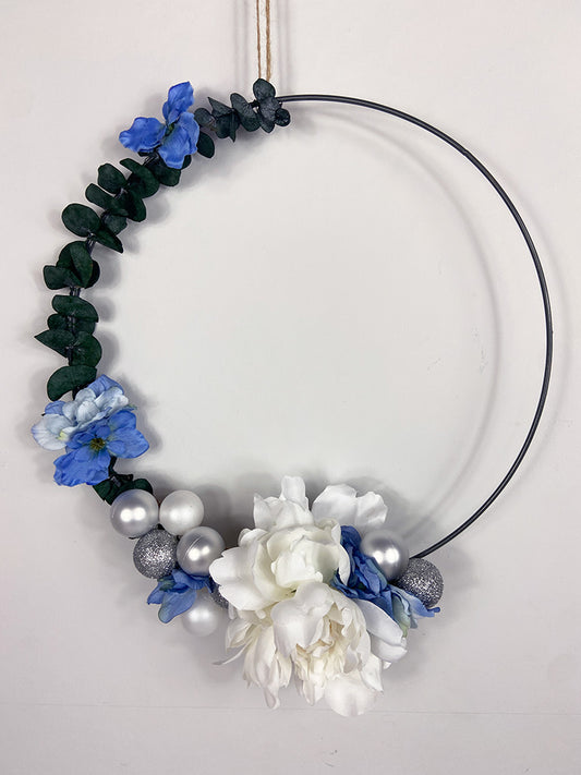 Blue Silk Flower and Eucalyptus Wreath