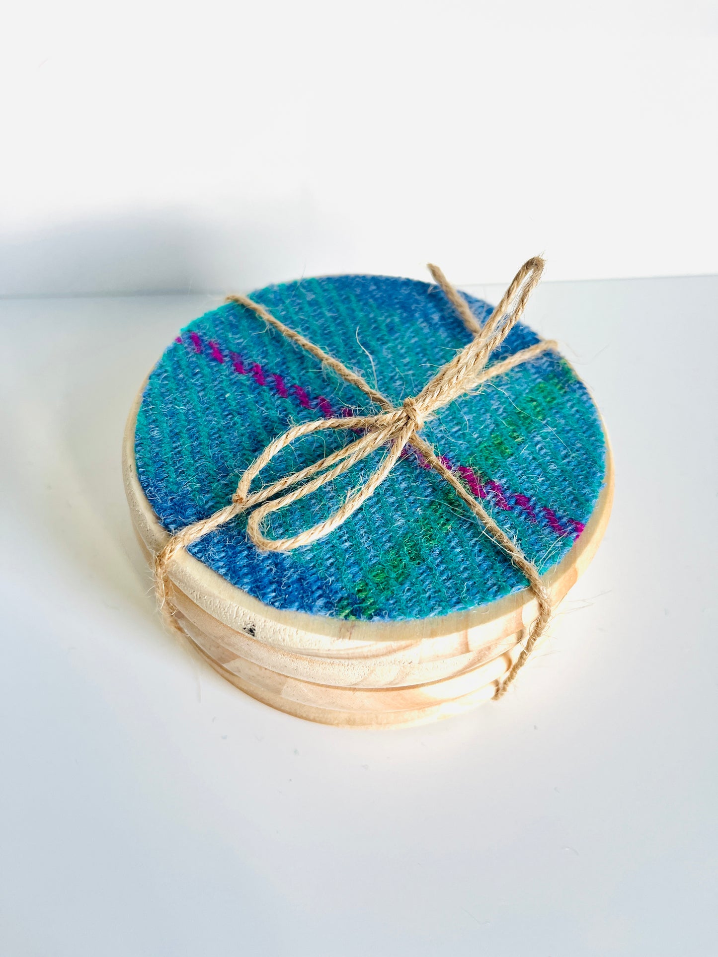 Harris Tweed and wooden coasters