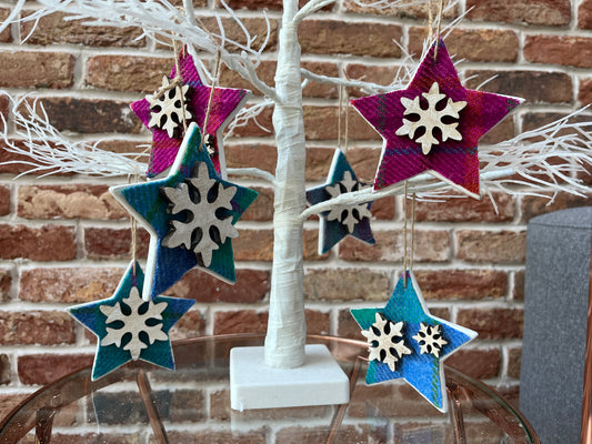 Harris Tweed ceramic hanging stars