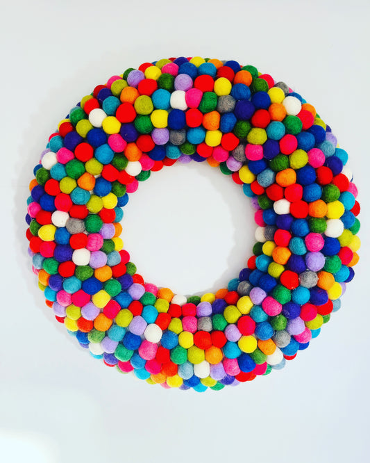XL felt pom pom rainbow wreath