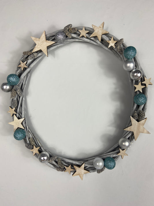 Pastel Star Grey Wicker Wreath