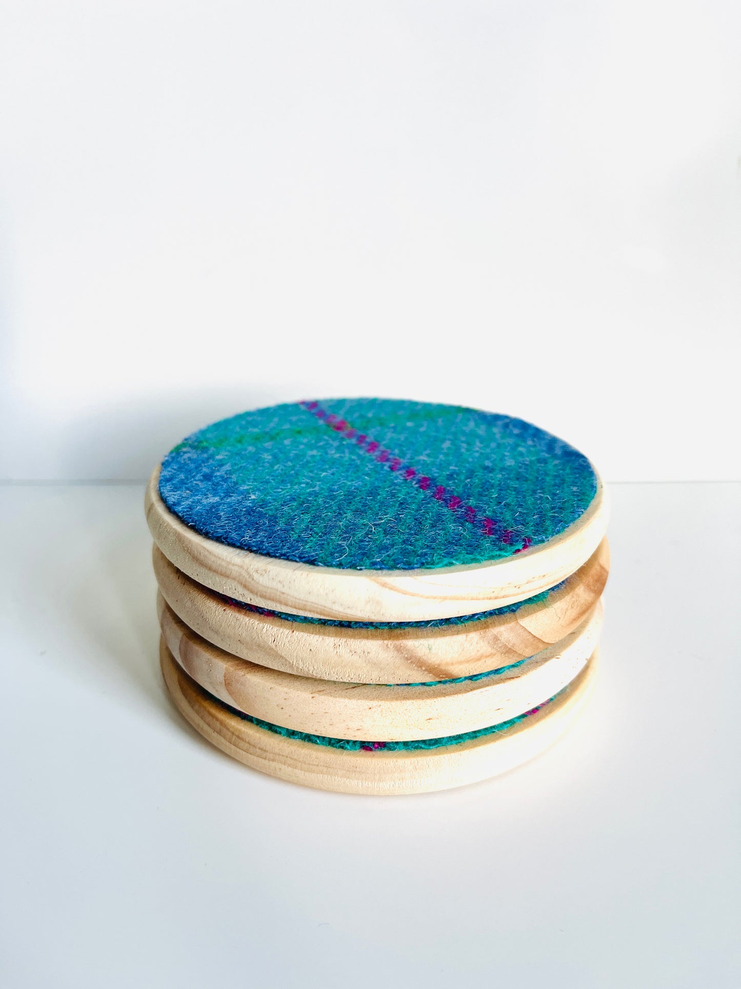 Harris Tweed and wooden coasters